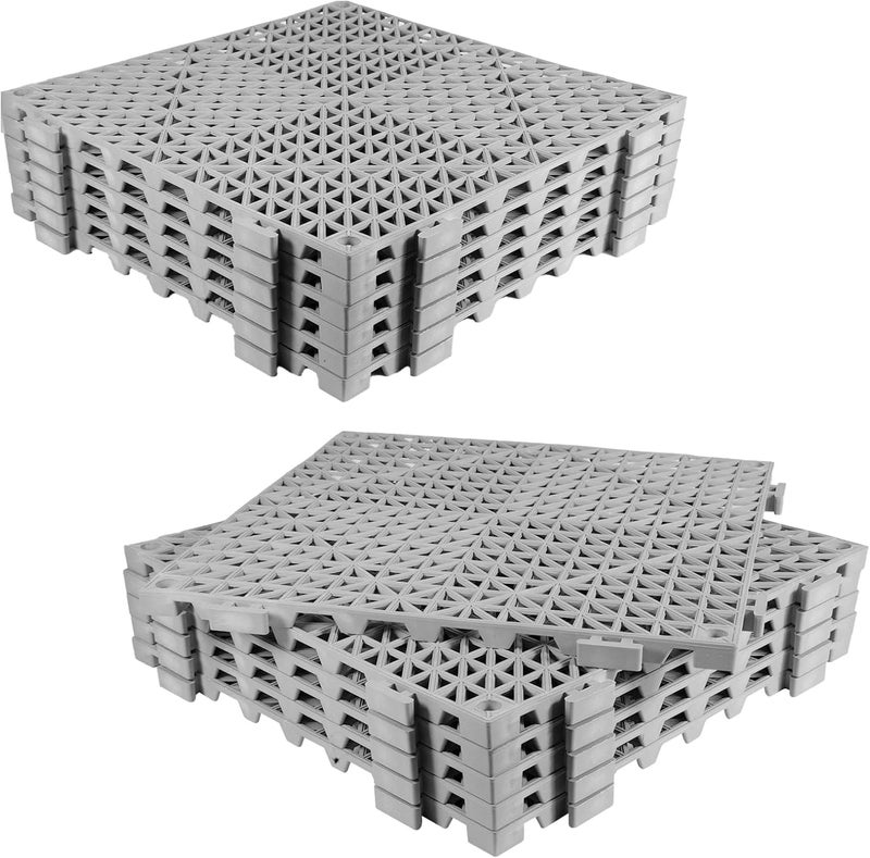 Dingbaayee 12PCS Drainage Interlocking Floor Tiles 11.8" x 11.8", Modular Interlocking Cushion Soft PVC Floor Non-Slip Splicing Waterproof Mat for Pool, Shower, Patio, Balcony, Bathroom, Kitchen, Yard（Grey） - Image 1